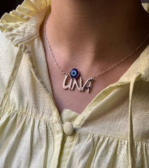 DISNEY NAME NECKLACE WITH EVIL EYE ON DOT