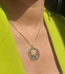 Name necklace with colorful zircon frame