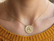 Zircon Circle Necklace with Letter