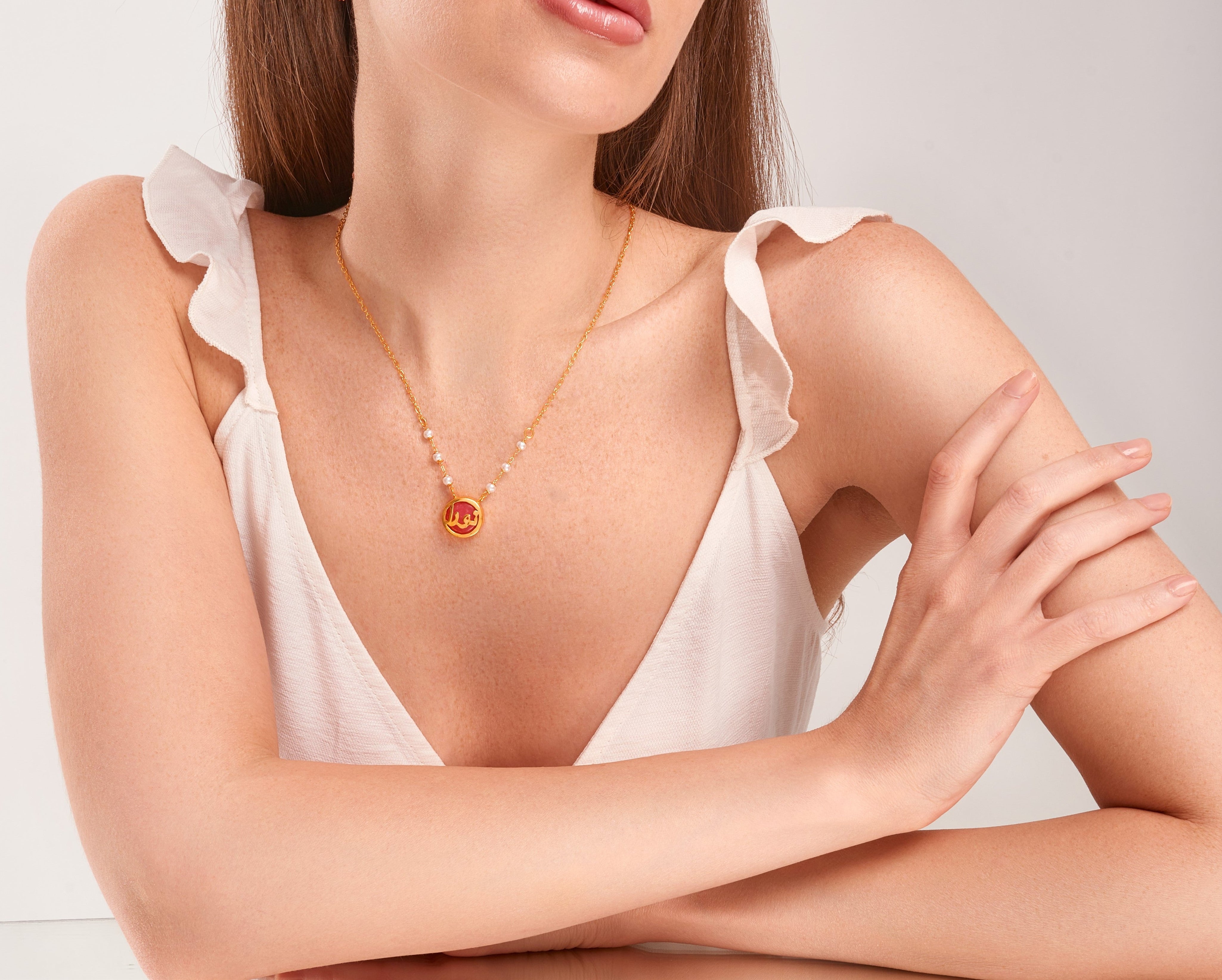 Red Circle Seashell Necklace