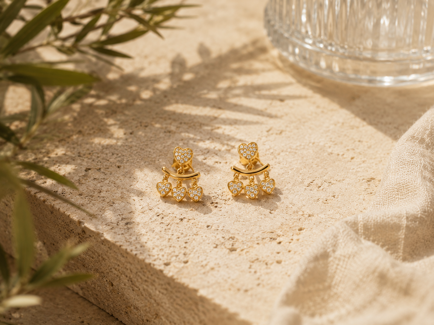 4 Heart Colored Zircons Stud Earrings