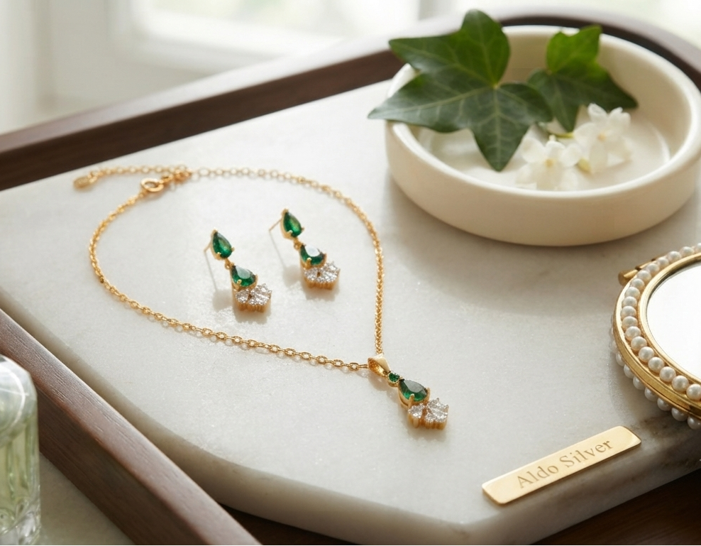 Green Pearl Pendant With Zircon Set