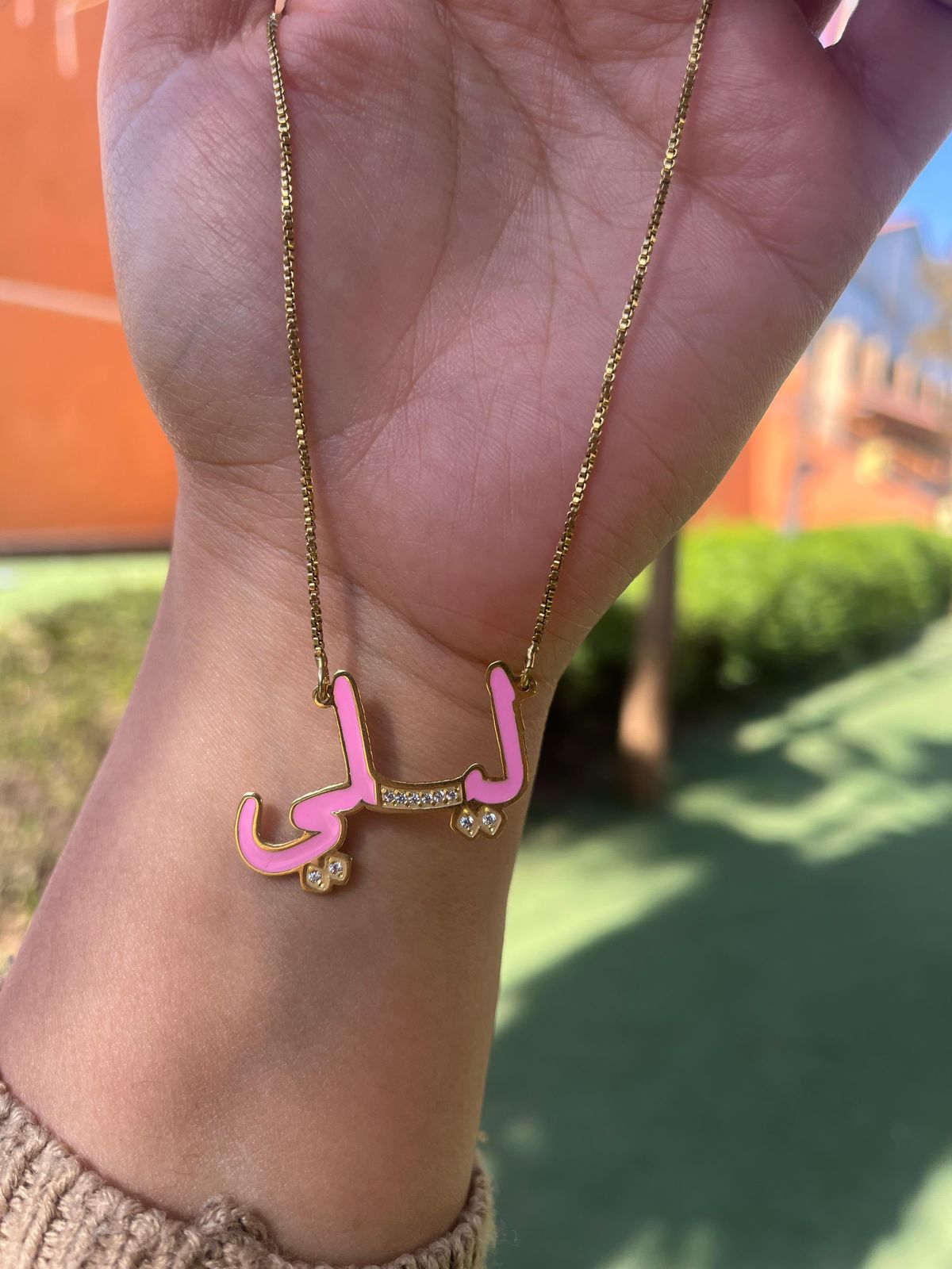 Pink name necklace with zircon