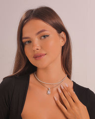 Diamond necklace with pearls choker