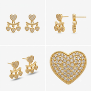 4 Heart Colored Zircons Stud Earrings