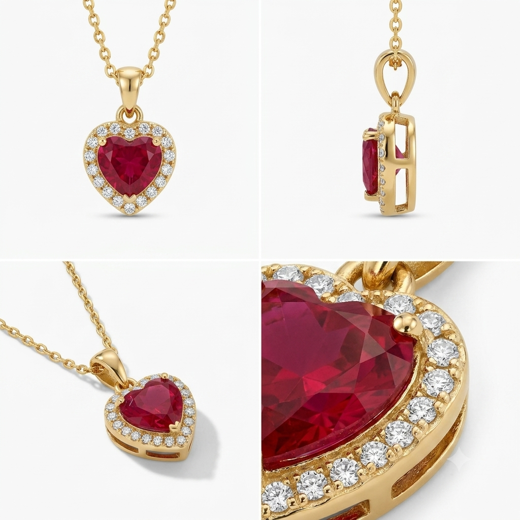Red Heart Stone Necklace with Zircon