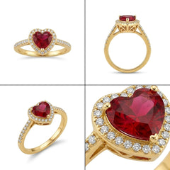 Red Heart Stone Ring With Zircon